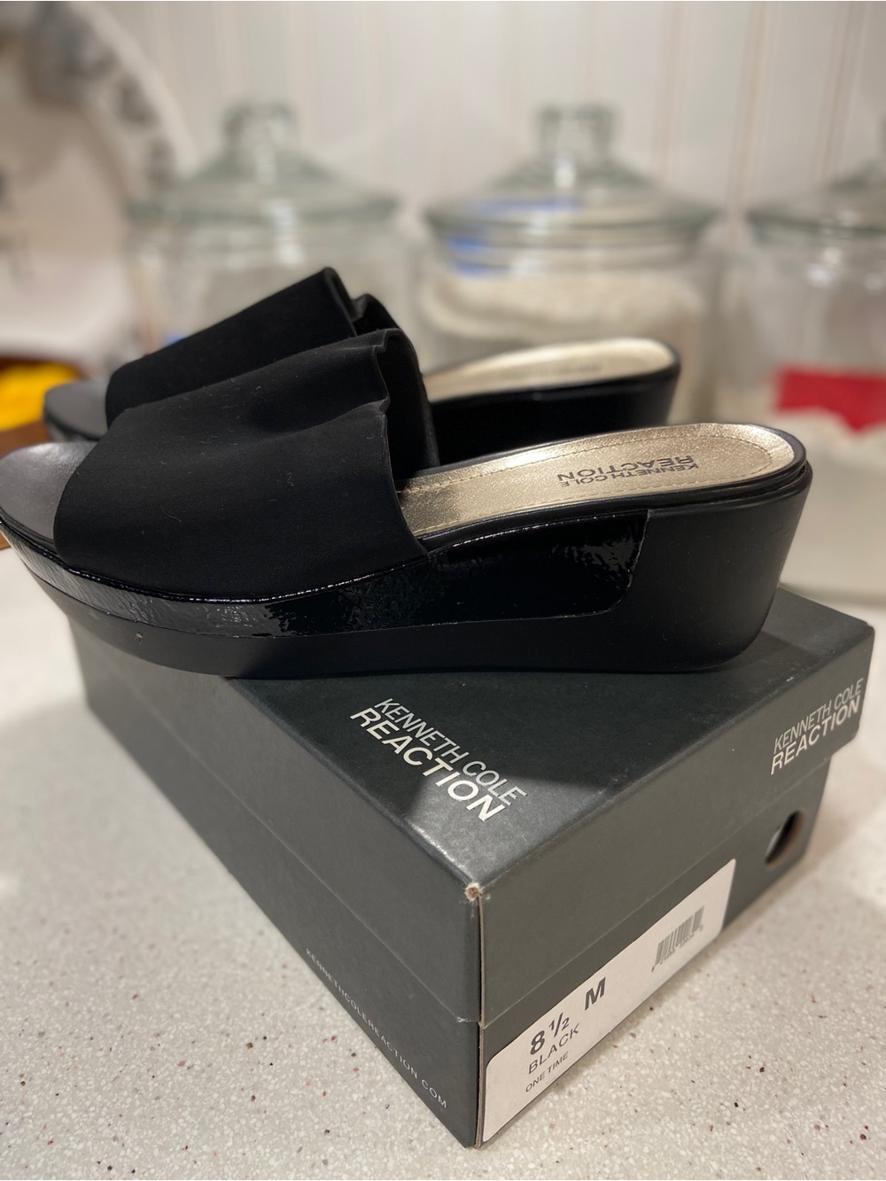 Kenneth Cole Black Wedge Slide Mules